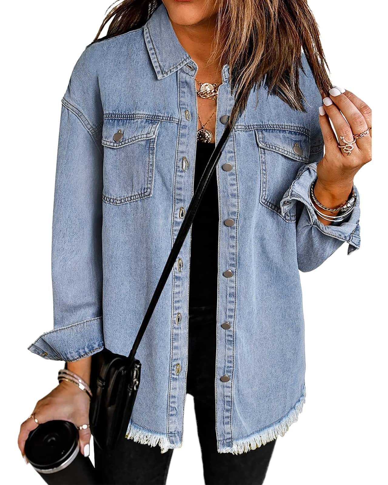 Veste en jean à boutons pour femme tendance