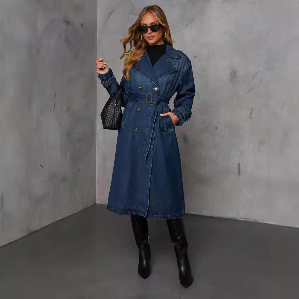 Manteau long en jean élégant pour femme