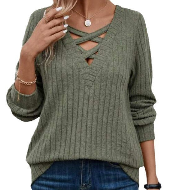 Pull tricoté pour femme avec bande croisée
