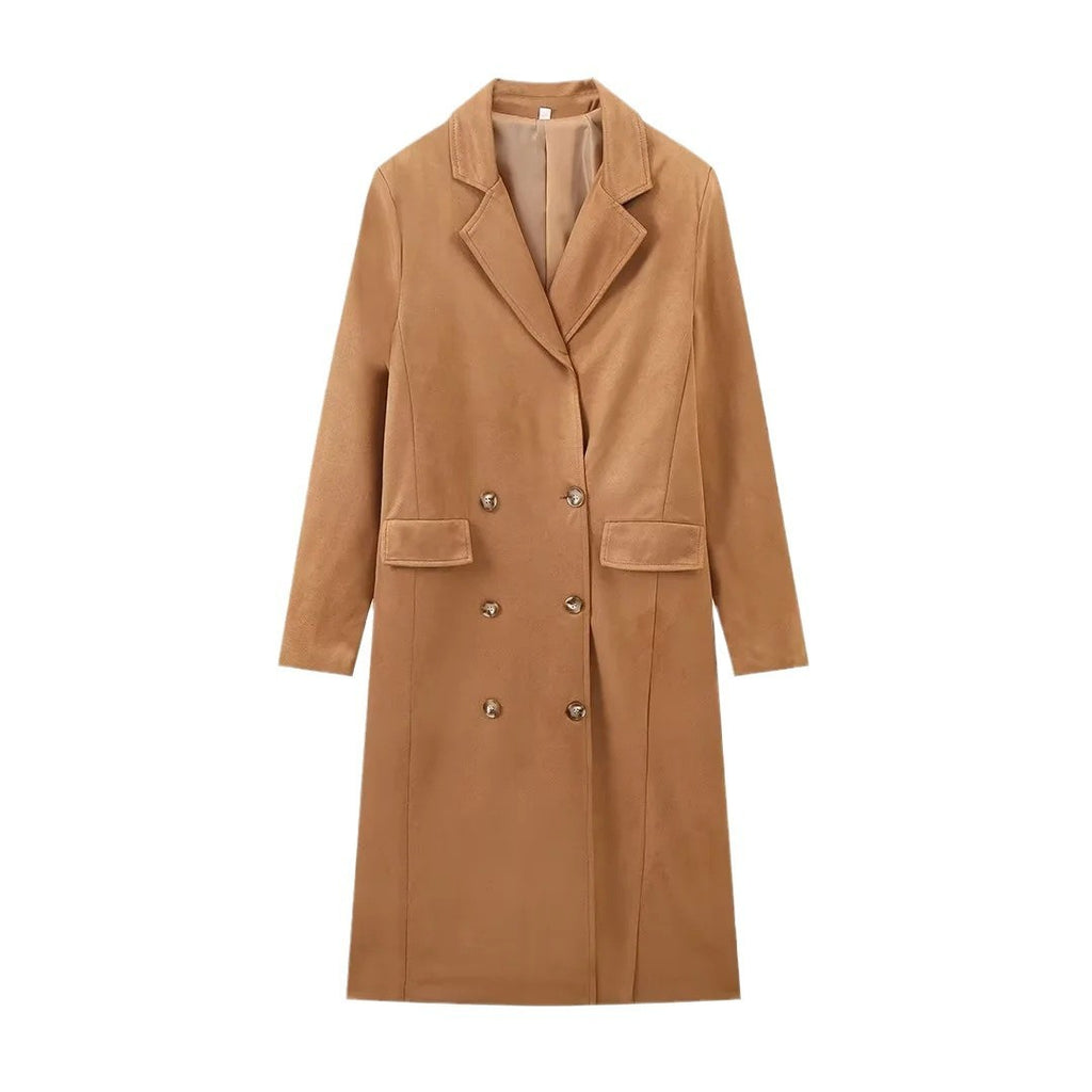 Veste en peluche à col à revers pour femme manches longues et double boutonnage