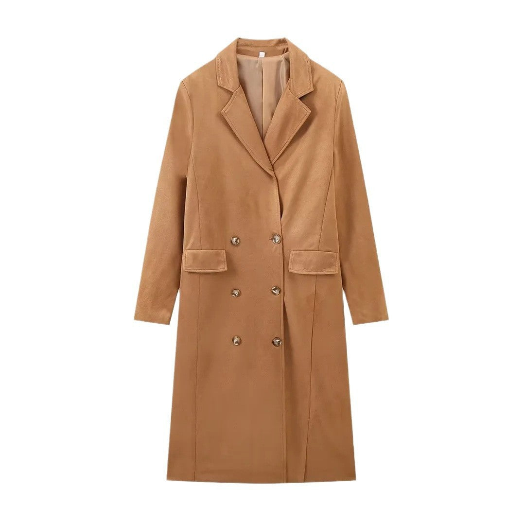 Veste en peluche à col à revers pour femme manches longues et double boutonnage