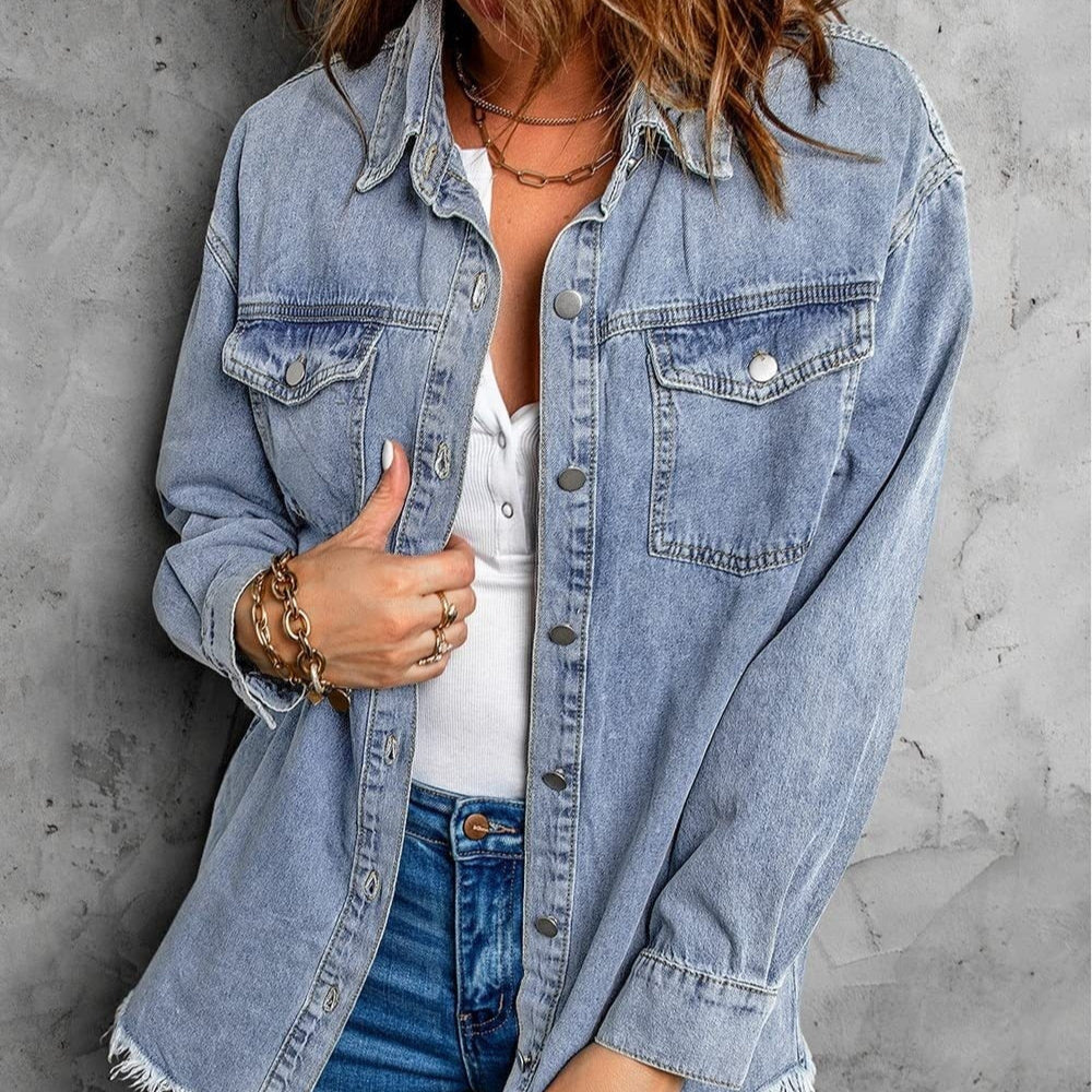 Veste en jean à boutons pour femme tendance