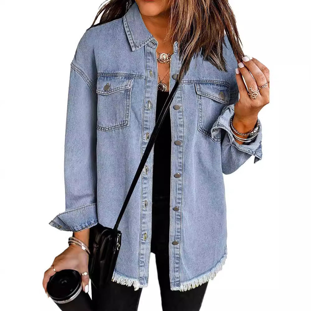 Veste en jean à boutons pour femme tendance