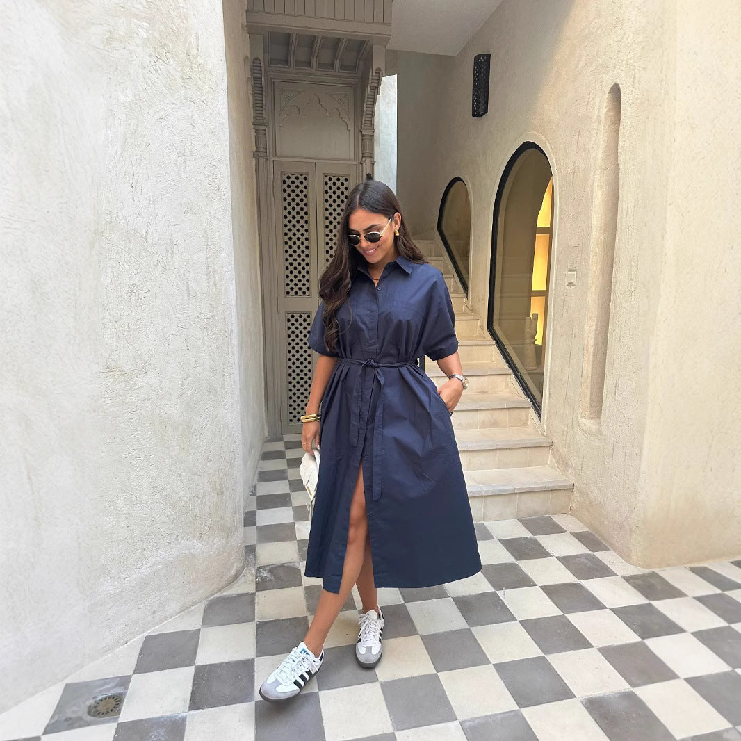 Robe longue ceinturée tendance pour femme