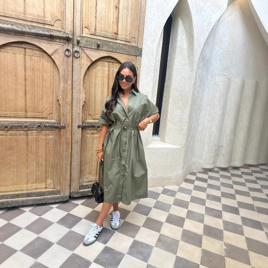 Robe longue ceinturée tendance pour femme