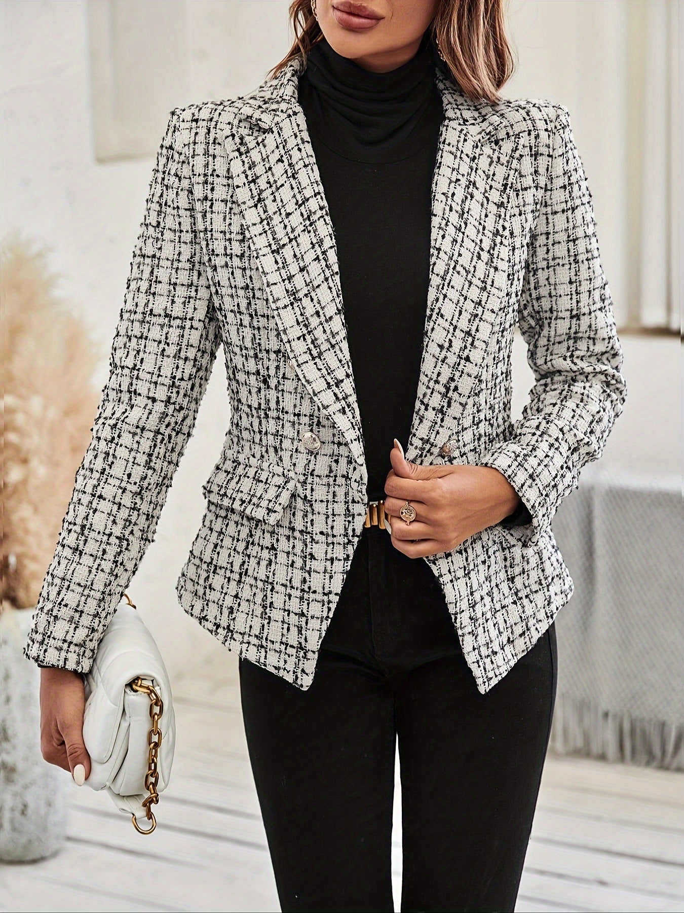 Blazer élégant à carreaux pour femme