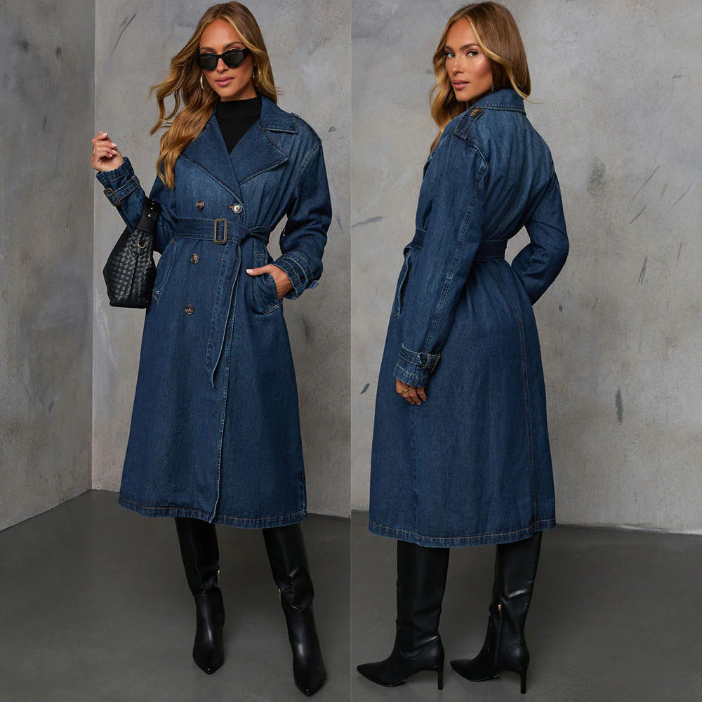 Manteau long en jean élégant pour femme