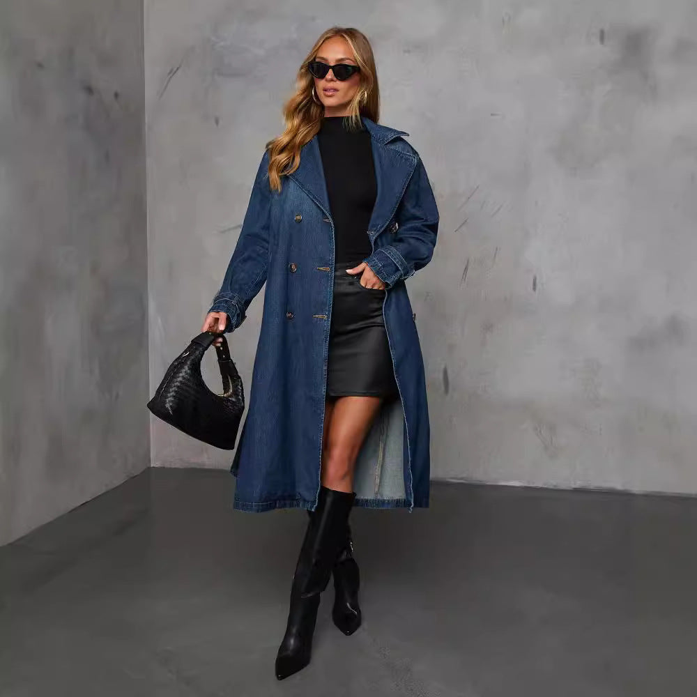 Manteau long en jean élégant pour femme