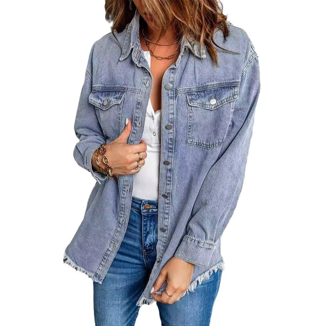 Veste en jean à boutons pour femme tendance